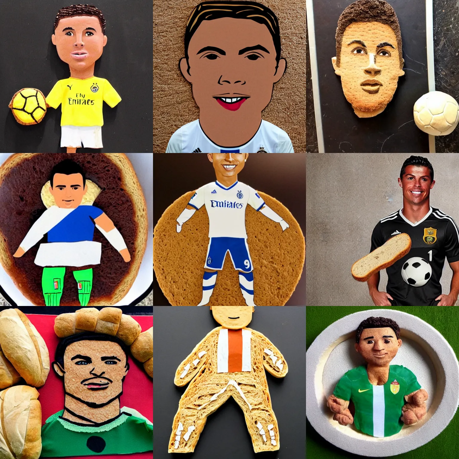 Prompt: soccer player ronaldo made of bread dough