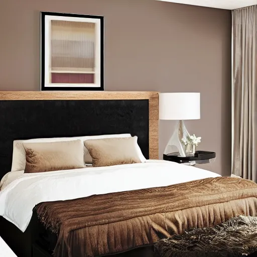 Image similar to award-winning catalog photo modern headboard in the shape of a fireplace mantel master bedroom