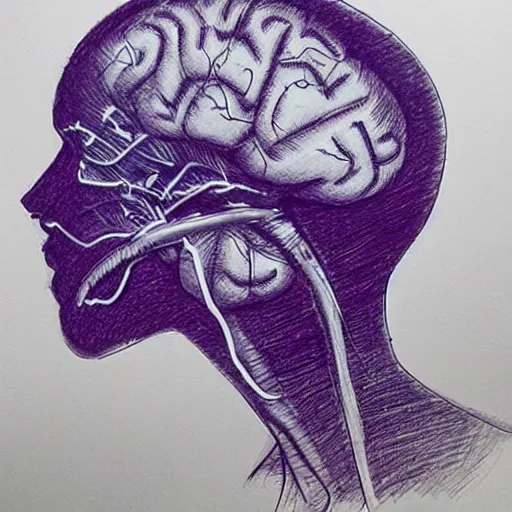 Prompt: a ballpoint pen sketch of a digital brain being removed from a patients head. futuristic, inspiration taken from ghost in the shell!! highly detailed rendering