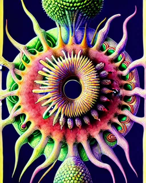 Prompt: poster of corona virus, intrinsic, drawn by Ernst Haeckel, pastel colorful, watercolor, beeple rendering, written by HP Lovecraft