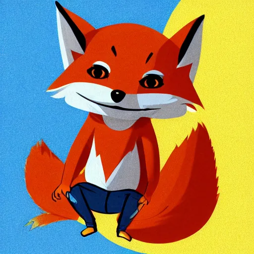 Prompt: an anthropomorphic fox wearing a t-shirt and jeans sitting on a couch, DeviantArt, Artstation, furry, anthro, anthropomorphic, furaffinity, cartoon, disney