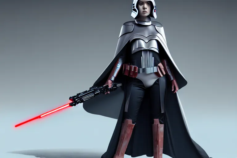 Image similar to girl in futuristic cape, weapon in hand, character concept art, star wars style, digital art, many details, super realistic, high quality, 8 k