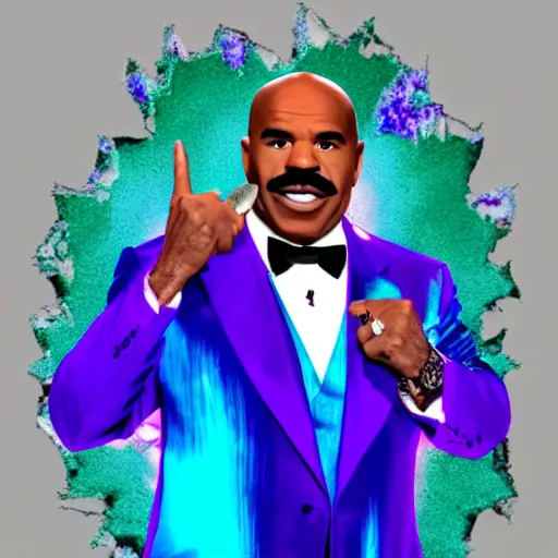 Image similar to steve harvey made of blue green and purple ice
