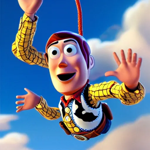 Image similar to woody from toy story skydiving