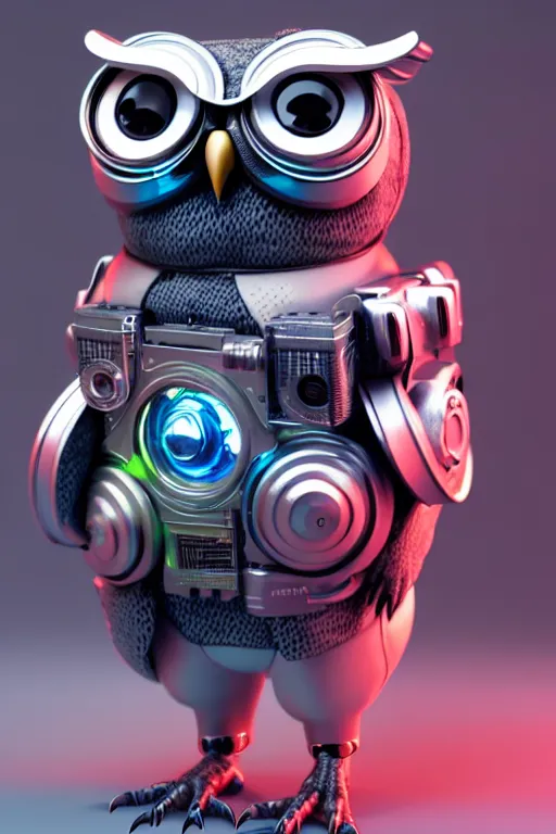 Prompt: high quality 3 d render very cute cyborg owl! with boombox, cyberpunk highly detailed, unreal engine cinematic smooth, in the style of blade runner & detective pikachu, hannah yata charlie immer, moody light, low angle, uhd 8 k, sharp focus