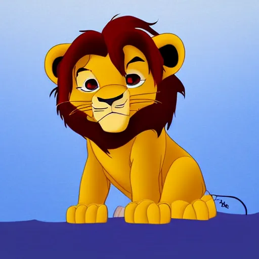 Image similar to Simba form the Lion King look like an ordinary boy with beautiful hear and head, wearing jeans and a white T-shirt, digital art style