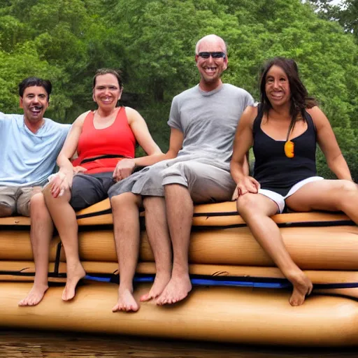Image similar to four people on a wooden raft