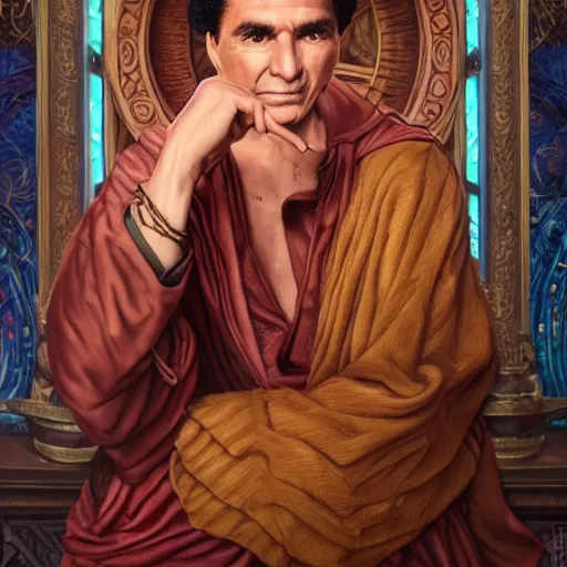 Image similar to a detailed fantasy character portrait of abdel halim hafez as god of art by lauri blank, artgerm, evelyn de morgan, 8K, 50mm lens