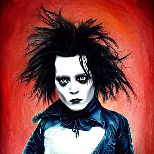 Image similar to portrait of young johnny depp as edward scissorhands, highly detailed, centered, solid color background, digital painting