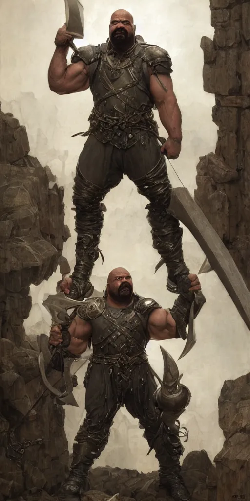 Prompt: jeffrey wright, blacksmith, huge and very muscular, hammer, dungeons and dragons, masterpiece by edgar maxence and ross tran and michael whelan, gustav dore, 8 k, octane render