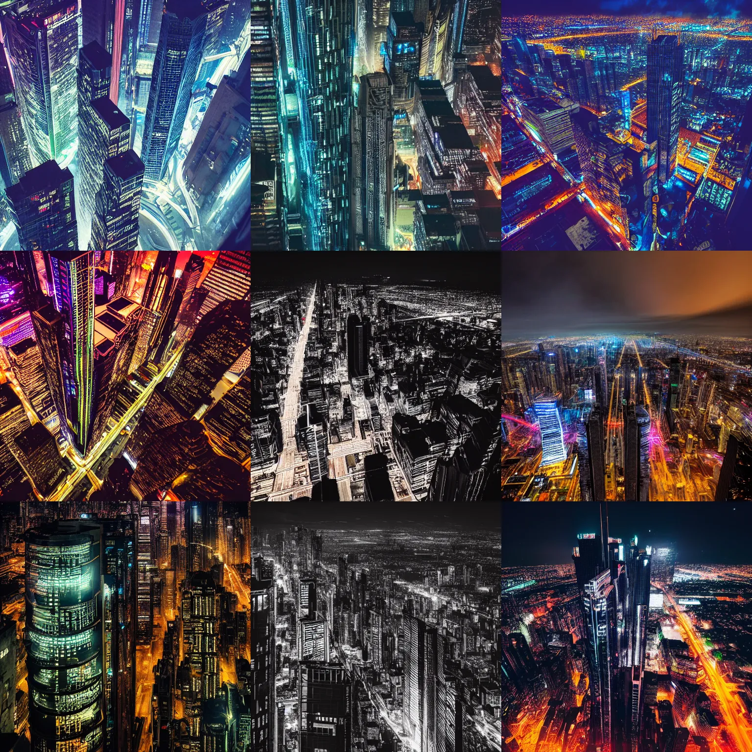 Prompt: a highly detailed photography of a very large city filled with lots of tall buildings, aerial view, cyberpunk art by liam wong, flickr contest winner, futurism, nightscape, high dynamic range, cityscape