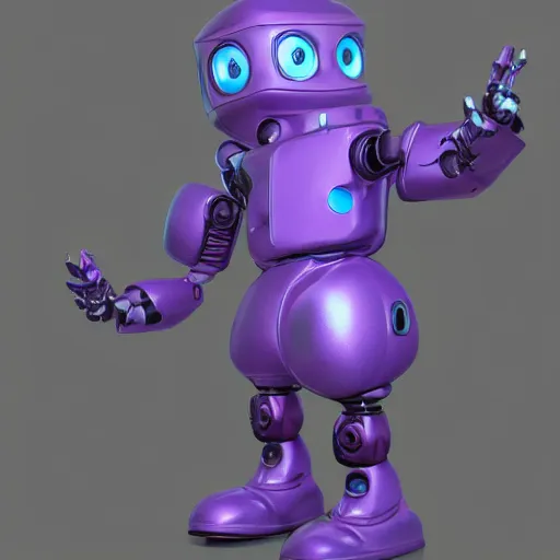 Image similar to kid robot with purple jacket design by fabricio campos and lidia morales, character modeling, toy design, substance 3 d painter, blender, mental ray, zbrush, trending in behance