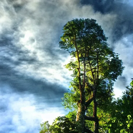 Prompt: tree house above clouds