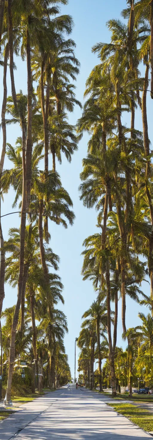 Prompt: long shots of sidewalk with bike path, palm trees, accessible for the disabled, by professional photographer, 8 k resolution, photo, high quality, unreal engine, 3 d