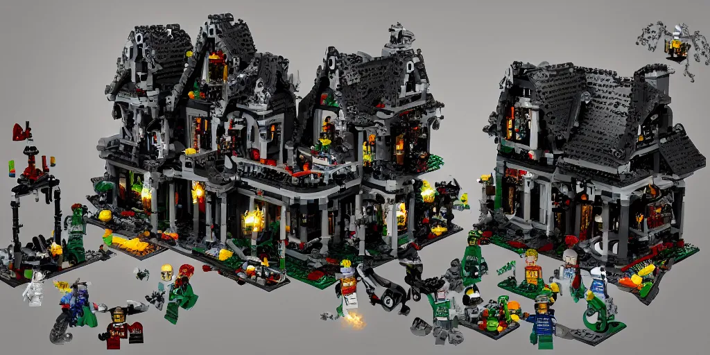 Prompt: haunted house made with legos, concept art, high resolution