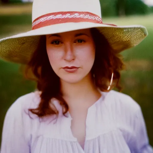 Image similar to a stunning 35mm photo of a lady who looks like she drinks sweet tea drinking sweet tea, southern pastoral scene, hazy air