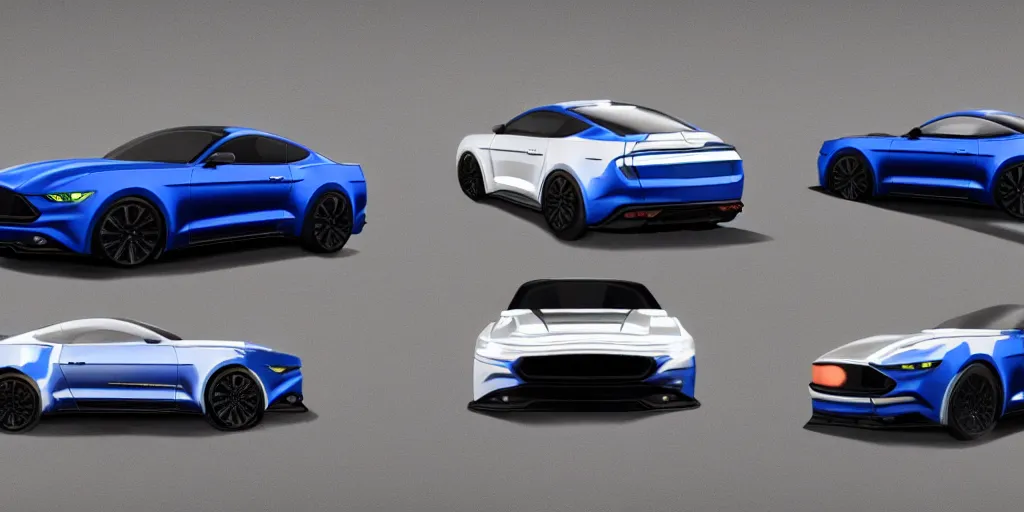 Image similar to hybrid design of Ford Mustang GT 2021 and Aston Martin 2022. No background, concept art style.