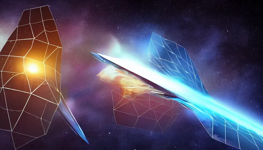 Image similar to hexagonal solar sails, floating in space blocking the sun, futuristic, sci-fi