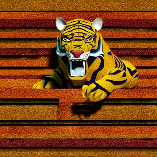 Image similar to cool 3 d isometric aztec tiger, 8 k octane render