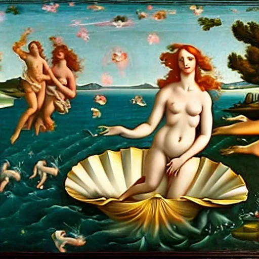 Image similar to The birth of Venus but it's a ghost, by Joachim Patinir, featured on Artstation