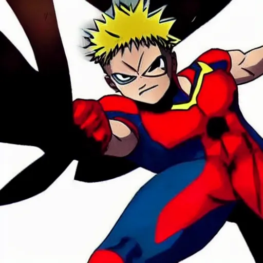 Prompt: bakugo in a superhero pose