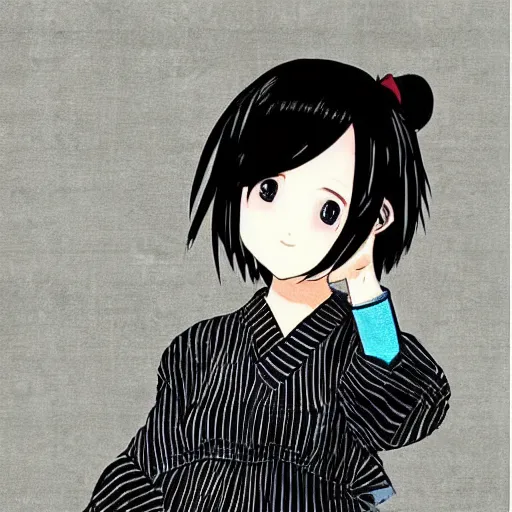 Image similar to “Detailed manga art of a beautiful Japanese girl holding a knife; loving expression; school uniform; high contrast; clean, sharp”