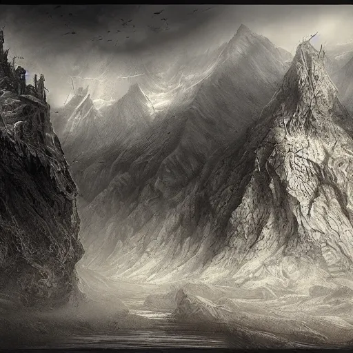 Prompt: michal karcz pencil sketch of an ugly landscape. , horror theme, detailed, elegant, intricate, 4k,