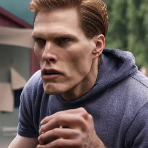 Image similar to Live Action Still of Jerma in Rudy (film), real life, hyperrealistic, ultra realistic, realistic, highly detailed, epic, HD quality, 8k resolution, body and headshot, film still