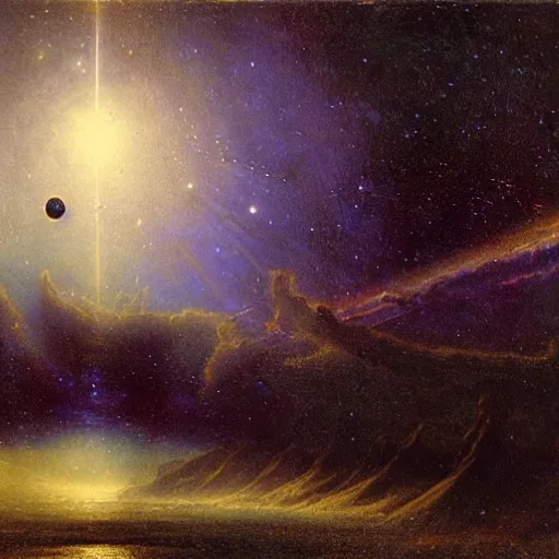Prompt: Liminal space in outer space by Albert Bierstadt