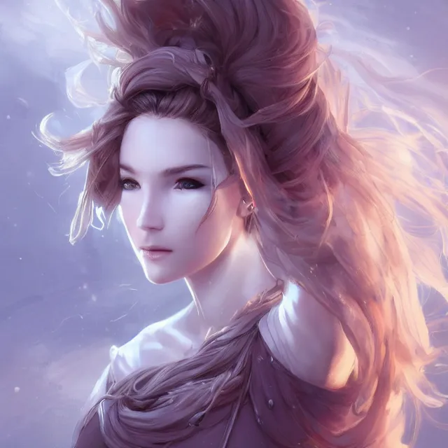 Image similar to a beautiful female cleric, ethereal, dreamy, backlit, highly detailed, stern expression, realistic lighting, sharp focus, windswept, rule of thirds, symmetrical facial features, by artgerm, wlop, rossdraws, frank frazetta, andrei riabovitchev, trending on artstation, hd, 4 k, fantasy