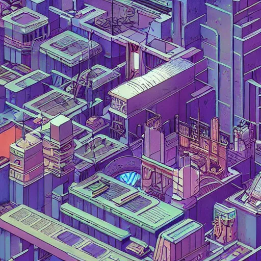 Image similar to isometric sci - fi city by moebius. beautiful high quality render.