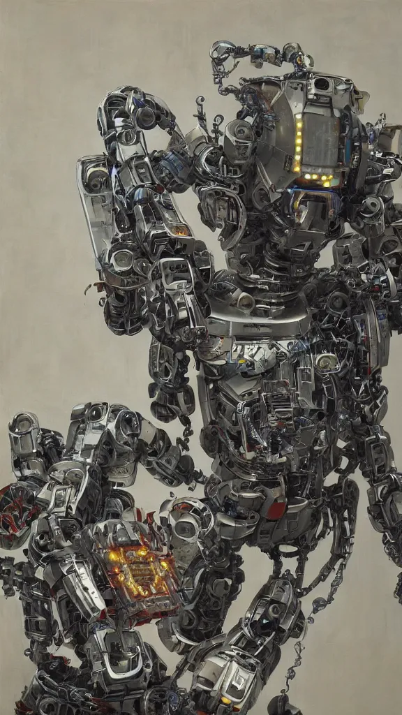 Image similar to robot painting a robot on canvas, intricate, highly detailed, photorealistic, film still, by huang guangjian.