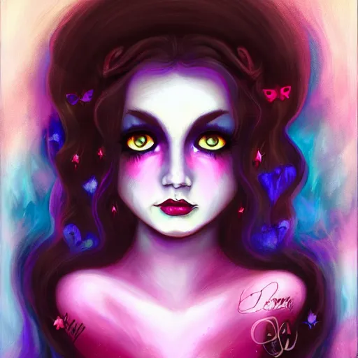 Prompt: Queen of darkness portrait inspired by jeremiah ketner, Charlie bowater, Lisa Frank