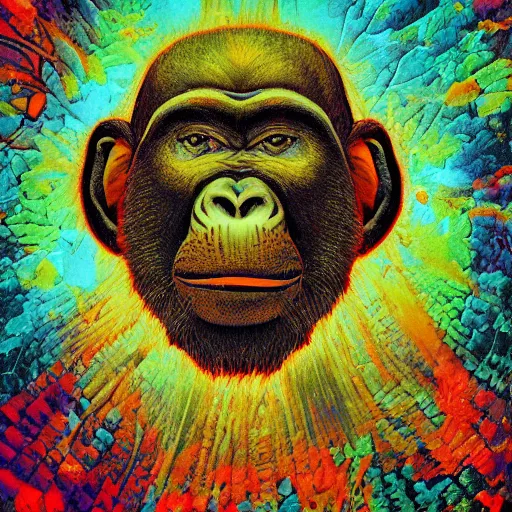 Image similar to stoned ape theory, psilocybin mushrooms, abstract, evolution