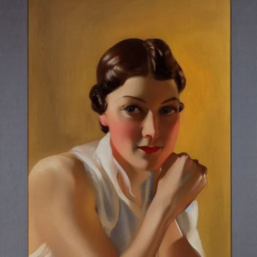 Prompt: hello there! in the style of j. c. leyendecker, oil on canvas, 1 9 3 0
