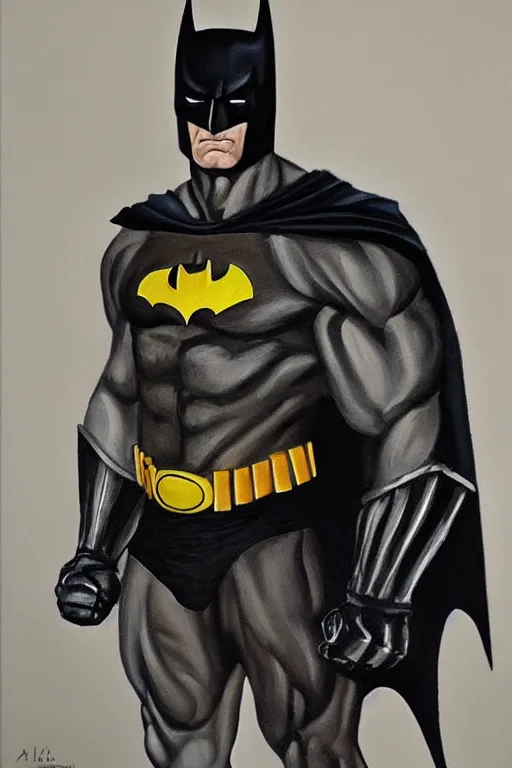 Image similar to A portrait painting of a muscular man wearing batman costume