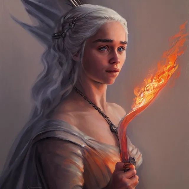 Prompt: daenerys targaryen as a firebender, portrait, elegant, intricate, digital painting, artstation, concept art, smooth, sharp focus, illustration, art by konstantin korovin and daniel f. gerhartz and john howe