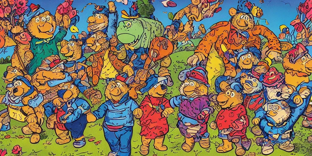 Prompt: grateful dead Berenstain bears, surrealism aesthetic, detailed facial expressions