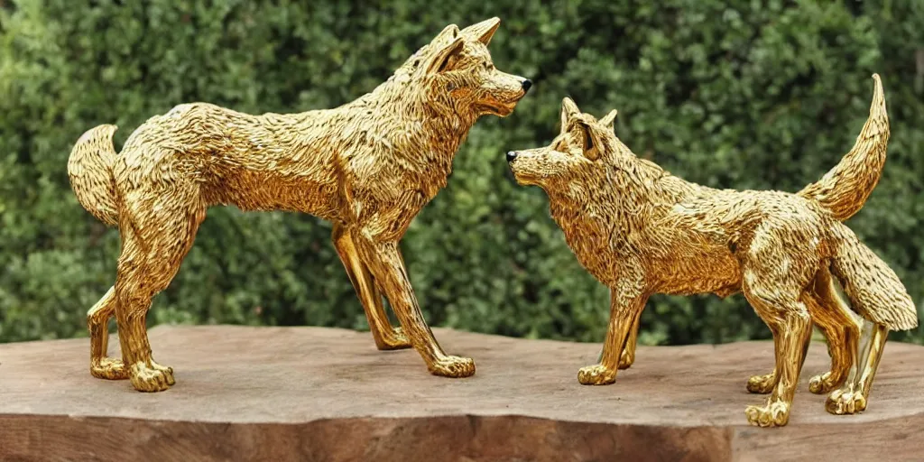 Image similar to gorgeous wolf statue with gold filigree