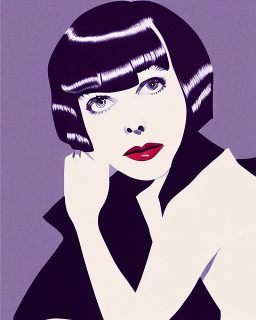 Prompt: colleen moore 2 8 years old, bob haircut, portrait painted by stanley artgerm, casting long shadows, resting head on hands, by patrick nagel and ross tran