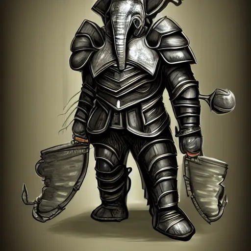 Prompt: elephantine armored knight, anthropomorphic, humanoid, elephant face, dungeons and dragons fantasy illustration