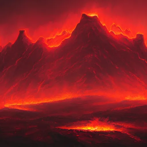 Prompt: A firey inferno hell by Noah Bradley, matte painting, red color scheme