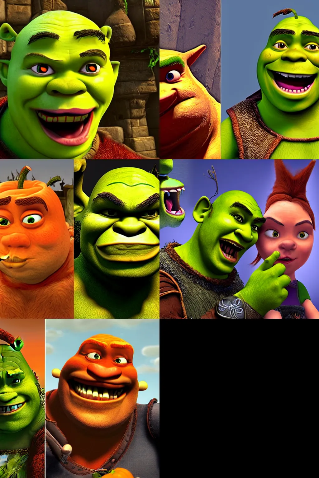 Prompt: shrek and witcher meets annoying orange