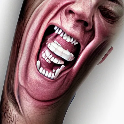 Image similar to human mouth on an elbow, digital art, hyper detailed