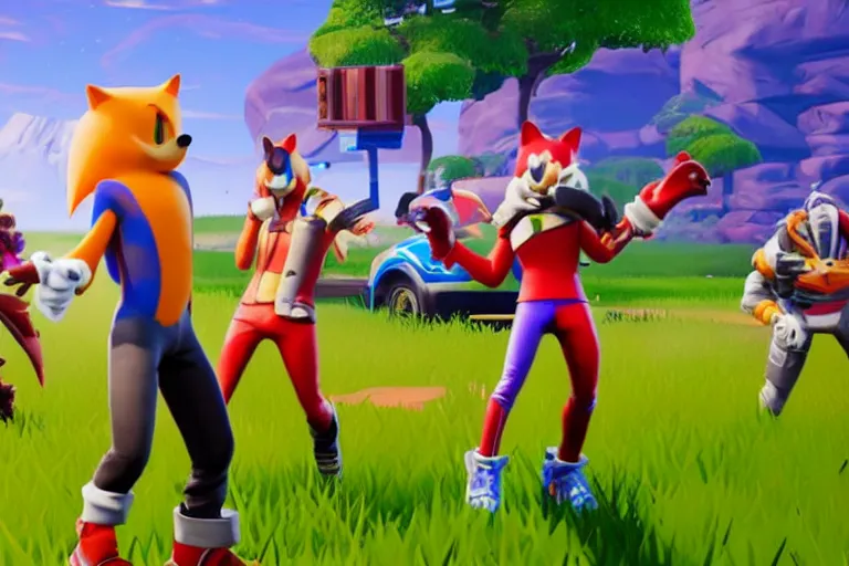 Image similar to sonic dancing in fortnite, gameplay