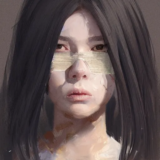 Prompt: portrait of a girl by greg rutkowski, she is about 2 0 years old, mixture between russian and japanese, prettt, black bob hair with two strands around her face, googles on her forehead, wearing a oversized jumper jumpsuit, highly detailed portrait, digital painting, artstation, concept art, smooth, sharp foccus ilustration, artstation hq