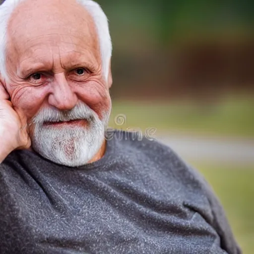 Image similar to portrait of hide the pain harold, accurate and detailed, stock photo, Nikon 50mm f/1.8G
