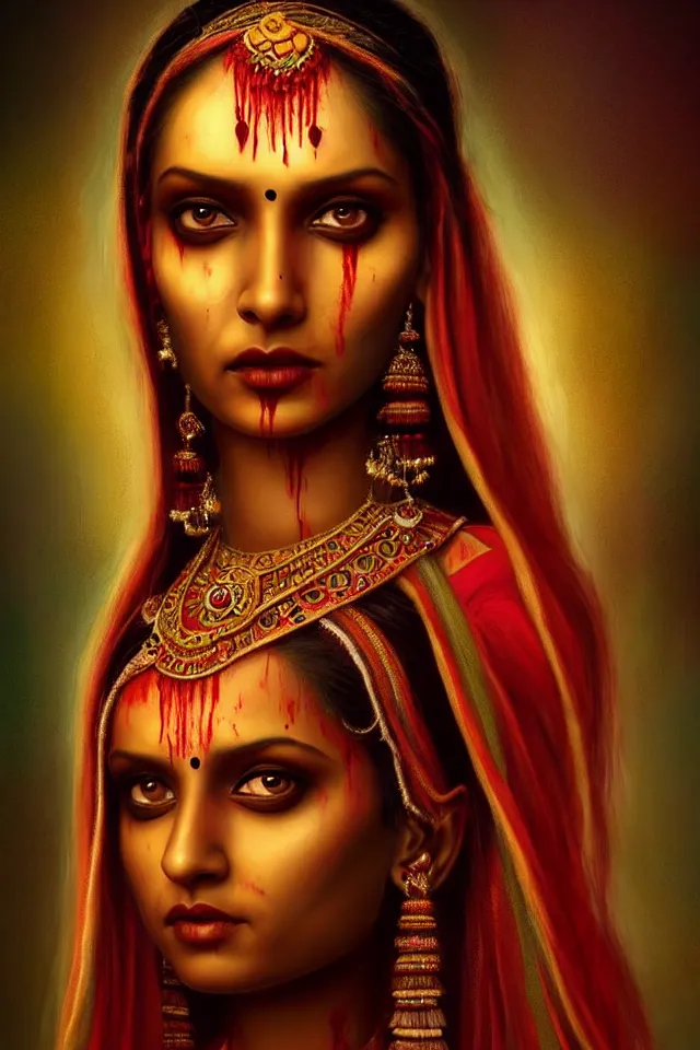 Image similar to epic professional digital art of beautiful indian 🧟♀👰♀, ambient lighting, painted, impressive, leesha hannigan, wayne haag, reyna rochin, ignacio rios, mark ryden, van herpen, best on artstation, cgsociety, wlop, pixiv, stunning, gorgeous, much wow, cinematic, masterpiece