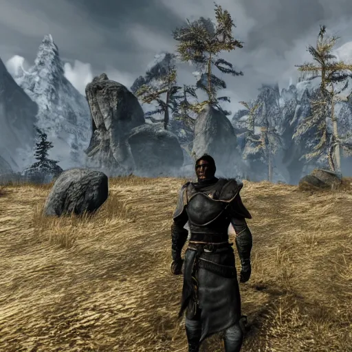 Prompt: screenshot of obama in skyrim