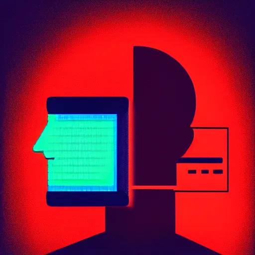 Image similar to a man with a tv head, glowing melting screen and pixels, 3 d art, high contrast, highlights, glitch art, dark background, trending on artstation